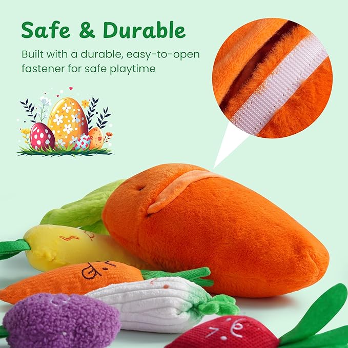 Nocciola Easter Squeaky Carrot Dog Toy Set– Hide and Seek 5 Small Carrots Inside a Large Plush Carrot with Squeaker & Crinkle Sounds for Small Medium Large Breeds, Spring Pet Gifts
