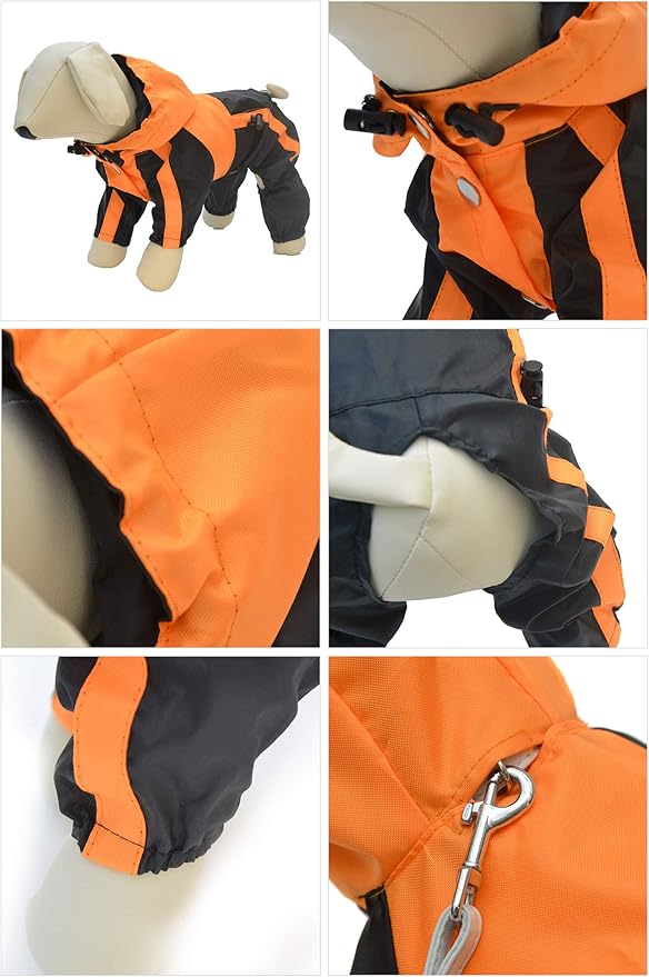 Lovelonglong Welsh Corgi Dog Hooded Raincoat, Dachshund Rain Jacket Poncho Waterproof Clothes with Hood Breathable 4 Feet Four Legs Rain Coats for Corgis Dachshund Orange D-L