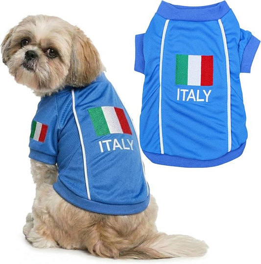 Parisian Italy Dog Jersey - Breathable Mesh Puppy Football Jersey - Stretch Sporty Dog Clothes - Summer Shirts for Medium Dogs - Soccer Jersey for Dogs - Sportswear Pet Clothes - Team Italy Apparel