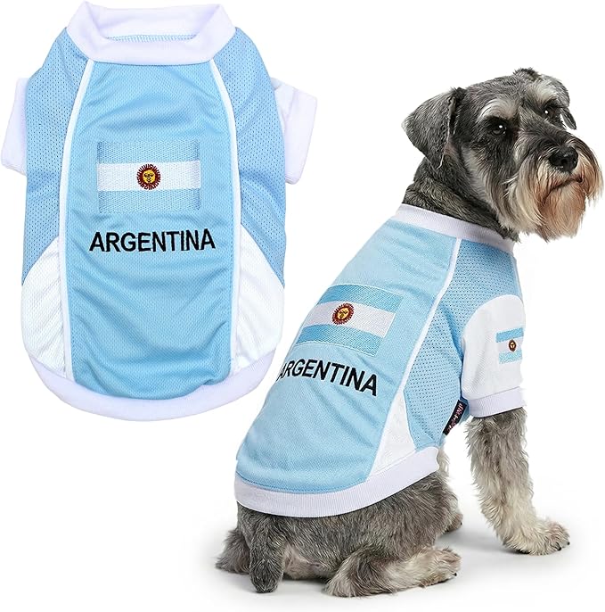 Parisian Pet Team Argentina Dog Jersey - Breathable Mesh Puppy Football Jersey - Lightweight Stretch Sporty Dog Clothes - Summer Shirts for Large Dogs - Soccer Jersey for Dogs - Sportswear Pet Clothes