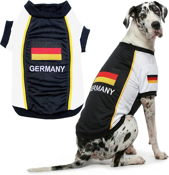 Parisian Pet Team Germany Dog Jersey - Breathable Mesh Puppy Football Jersey - Lightweight Stretch Sporty Dog Clothes - Summer Shirts for Large Dogs - Soccer Jersey for Dogs - Sportswear Pet Clothes