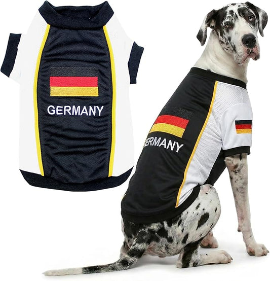 Parisian Pet Team Germany Dog Jersey - Breathable Mesh Puppy Football Jersey - Lightweight Stretch Sporty Dog Clothes - Summer Shirts for Large Dogs - Soccer Jersey for Dogs - Sportswear Pet Clothes