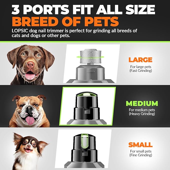 Whisper Quiet Dog Nail Grinder with LED Light, Safe & Stress-Free for Sensitive Dogs of All Breeds & Sizes, 3 Grinding Bits, 3-Speed, Pet Nail Trimmers, Rechargeable Painless Grooming Kit Grey