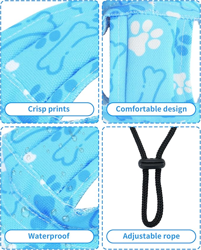 PET SHOW Dog Bucket Hat Paw Print Dog Visors for Small Doggy Cats Waterproof Outdoor Pet Sun Hats with Ear Holes Round Brim Adjustable Drawstring Boy Puppy Cap-Blue/XS