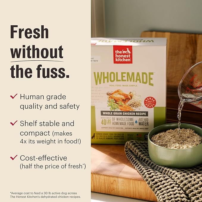 The Honest Kitchen Human Grade Wholemade™ Whole Grain Beef, Oat & Salmon Dehydrated Senior Dog Food, 2lb Bag (Makes 8lbs)