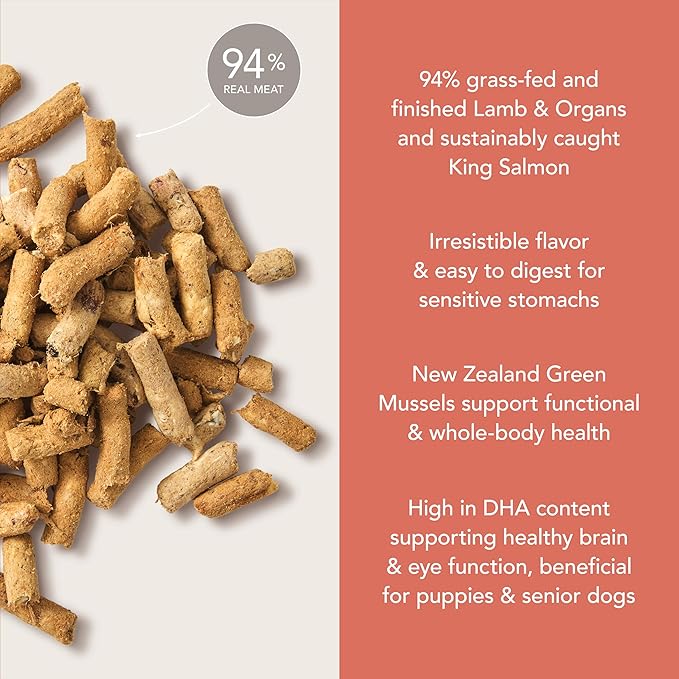 K9 Natural Lamb & King Salmon Freeze Dried Dog Food, High-Meat Natural Complete Meal or Meal Toppers for Dogs, Grass-Fed Lamb & King Salmon from New Zealand, Grain-Free, GMO-Free, 17.6oz