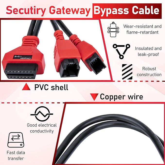 12+8 Pin Connector to OBD2 Adapter, Secutiry Gateway Bypass Cable, 12+8 Cable for Chrysler SGW Equipped FCA Vehicles for Diagnostic, Fit for Scanners MK808 MK808S MX808 MS906 Pro MS908S