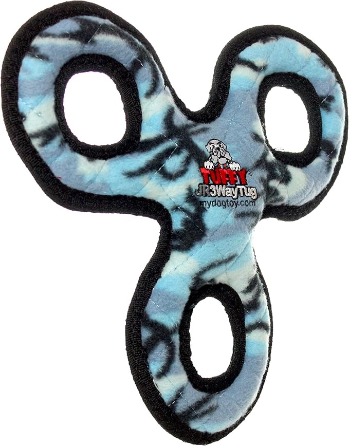TUFFY - World's Tuffest Soft Dog Toy - Junior 3 Way Tug - Squeakers - Multiple Layers. Made Durable, Strong & Tough. Interactive Play (Tug,Toss & Fetch). Machine Washable & Floats (Blue 2 Pack)