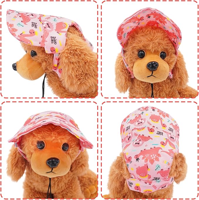 Dinosaurs Sun Hats for Large Dogs Pink Dino Dog Baseball Cap Dog Trucker Hats with Ear Holes L