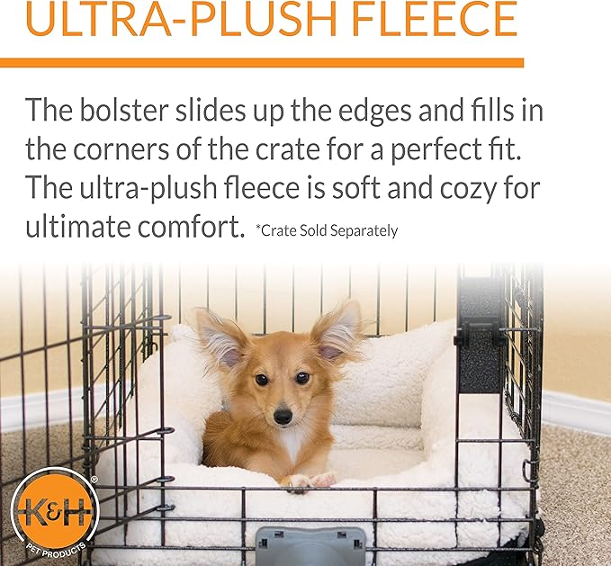 K&H Pet Products Ultra Plush Deluxe Bolster Dog Crate Pad, Dog Bed for Small Crates, Kennels, and Cages, Soft Indoor Portable Machine Washable Pet Mat - Fleece Small