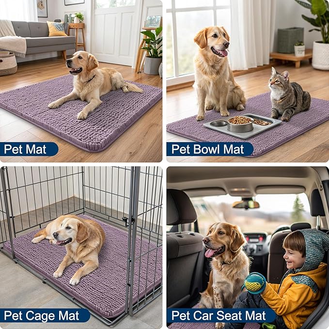 Smiry Dog Door Mat for Muddy Paws 36x24, Absorbs Moisture and Dirt Doormat, Non-Slip Washable Quick Dry Chenille Front Door Mat Indoor Entrance, Entryway Carpet for Inside Floor, Deep Plum
