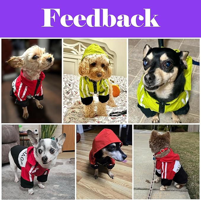 Dog Raincoat, Waterproof Dog Rain Jacket with Detachable Hood, Rain Coat with Smooth Zipper, Elastic Cuff for Dogs, Outdoor Adventures/Walking Lightweight Puppy
