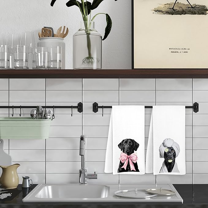 Funny Black Labrador Bathroom Hand Towels, Dog Bathroom Decor, Black Lab Gifts, Trendy Labrador Dog Hand Towels for Bath Room Washroom Spa Gym Decor, 16x24 Inch Set of 2