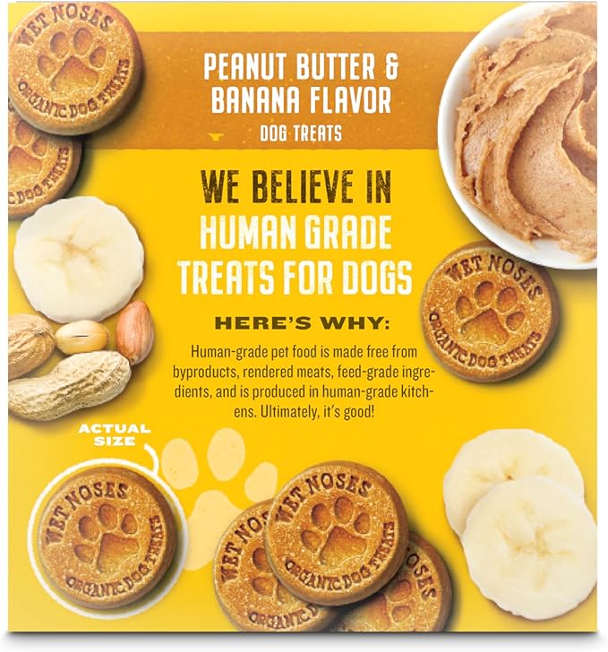 Wet Noses Organic Crunchy Dog Treats – for All Pet Sizes, Breeds – Senior Dog Snack – 100% Human-Grade – Delicious Chews for Dogs – Grain-Free Peanut Butter & Banana, 5 Lb. Package may vary.