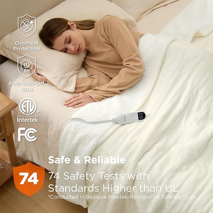 Bedsure Electric Blanket Twin - Soft Flannel Heated Blanket Twin Size, Fast Heating with 6 Time Settings (Up to 10H) & 6 Heat Settings, Warm Gift for Grandma (62x84 inches, Ivory)
