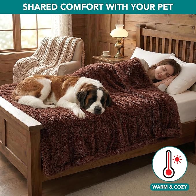 PetAmi Fluffy Waterproof Dog Blanket for Medium Large Dogs, Soft Warm Pet Sherpa Throw Pee Proof Couch Cover, Reversible Cat Bed Blanket Sofa Protector, Plush Washable Pad (Brown, 40x60)