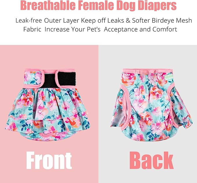 wegreeco Dog Diapers Female (3 Pack), Highly Absorbent Puppy Doggie Dog Diapers for Female Dogs Period, Washable Doggy in Heat, Small Medium Large Size (Ink Painting, Medium)