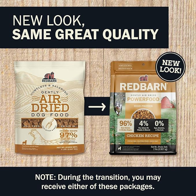 Redbarn Powerfood Air Dried Dog Food - 96% Chicken & Chicken Organs - High Protein Grain-Free Non-GMO Premium Dry Full Feed or Topper Made in USA with Omega 3 Salmon Oil Flaxseed - 5lb