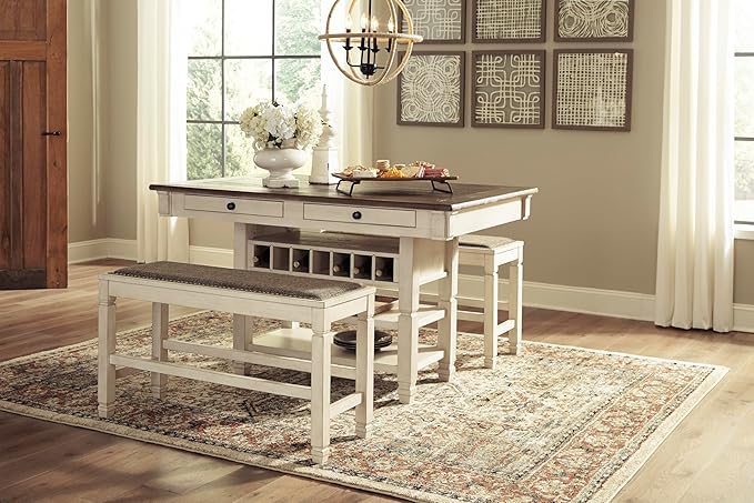 Signature Design by Ashley Bolanburg Rectangular Counter Dining Room Table, 4 Drawers, Seats 6, Storage Rack, Wood, 60" W x 40" D x 36" H, White & Brown