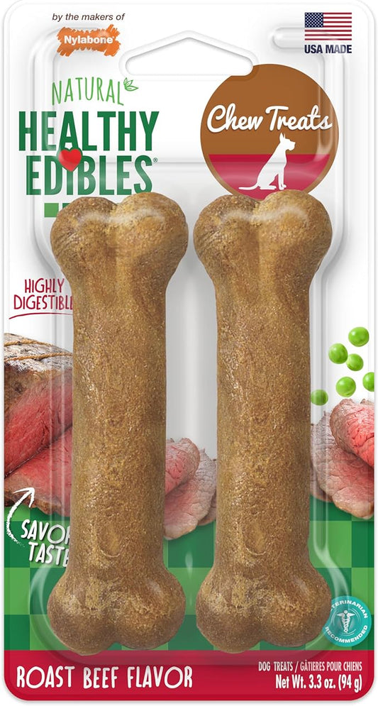 Nylabone Healthy Edibles Natural Dog Chews Long Lasting Roast Beef Flavor Treats for Dogs, Small/Regular (2 Count)