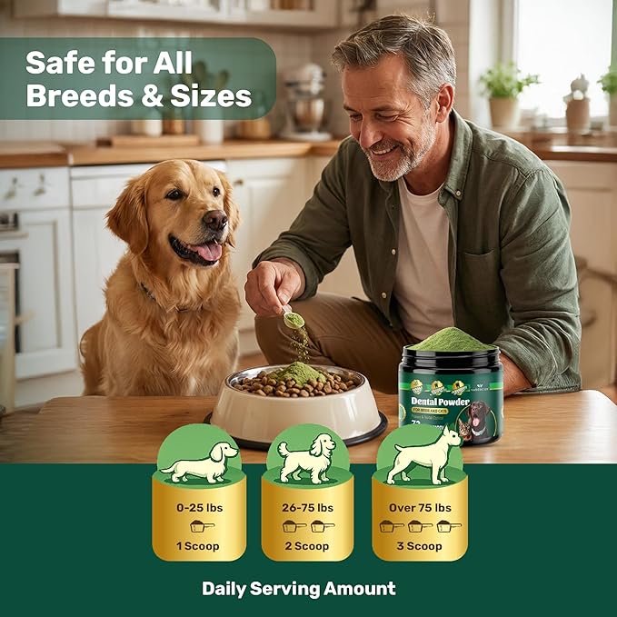 Dog Dental Powder - Plaque Off Powder - Dog Teeth Natural Cleaning Powder - Dogs Breath Freshener - Enzymes & Probiotic with Tartar and Plaque Off - Pets Tooth Cleaning- 150g/5.3 oz