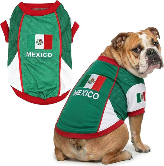 Parisian Dog Mexico Jersey - Breathable Mesh Puppy Football Jersey - Lightweight Stretch Sporty Dog Mexican Outfit - Summer Shirts for Large Dogs - Soccer Jersey for Dogs - Sportswear Pet Clothes
