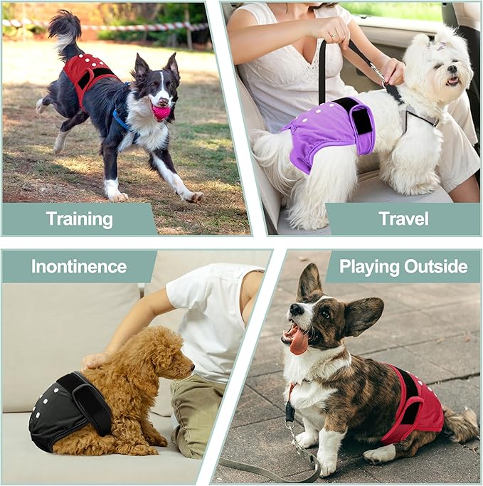 Female Dog Diapers - Reusable Diapers for Doggie in Heat - Highly Absorbent for Pet Incontinence with Adjustable Snaps (Pack of 3) Red, S