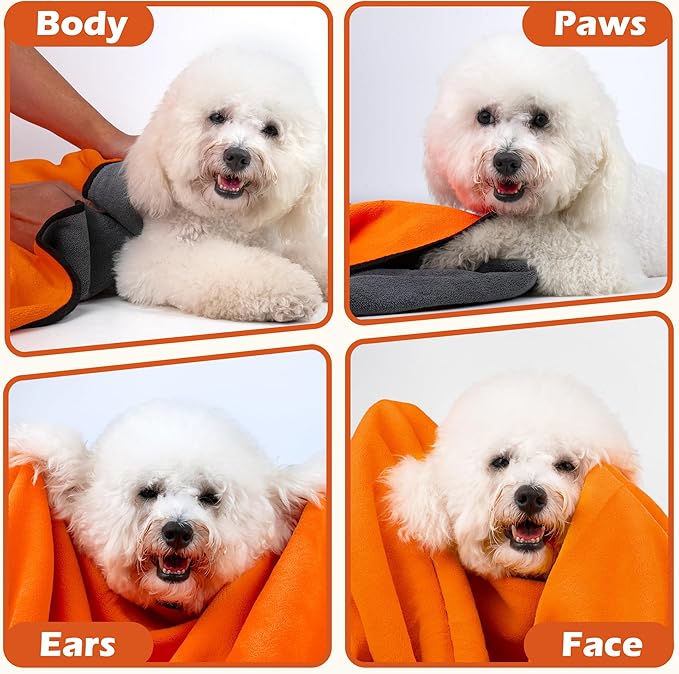 MICOOYO Dog Towels for Drying Dogs 3 Pack, Ultra Absorbent Microfiber Pet Bath Blanket | Quick Dry Towel for Dogs and Cats, 28"x40", L