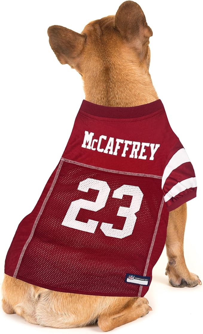 Pets First NFLPA Christian MCCAFFREY PET Jersey #23, NFL Dog Shirt, San Francisco 49ers Mesh Jersey, Size X-Large