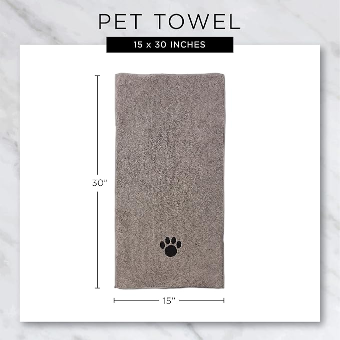Bone Dry Pet Grooming, Embroidered Microfiber Towel Drying Collection, 15x30, Hunter Green