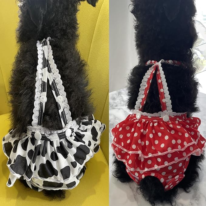 2 Pieces Washable Female Diapers with Suspender Comfort Reusable Doggy Diapers Reusable Puppy Sanitary Panties Dog Underwear Diaper for Small Girl Dogs in Period Heat (Red&Black, 3XL)