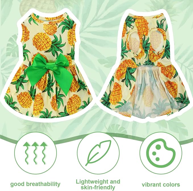 LEIFIDE 8 Pcs Summer Themed Hawaii Dog Dresses Holiday Flamingo Fruit Floral Pattern Pet Skirts Hawaii Puppy Princess Dresses Outfits Bowknot for Girl Dogs Cats Beach(XL)