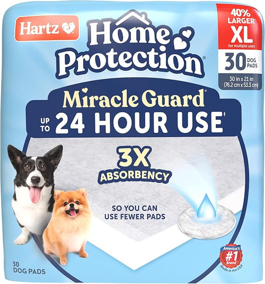 Hartz Miracle Guard Dog and Puppy Dog Pads Max Absorbency 24 Hour Use Odor Eliminating No Leaks, X-Large Size 30 Count