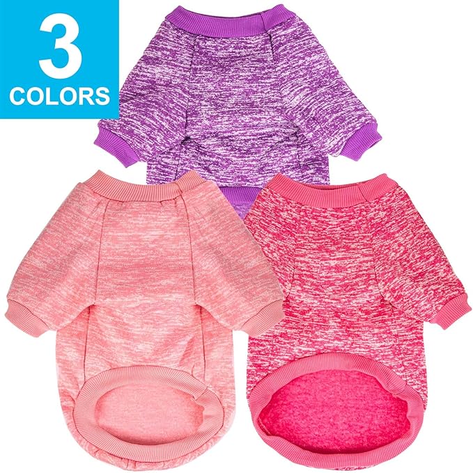 3 Pack Dog Sweater, Dog Sweaters for Small Dogs, Warm Soft Pet Clothes for Puppy, Medium Large Cat, Dogs Girl or Boy, Dog Shirt for Winter Christmas (Pink+Purple+HotPink, XX-Small)