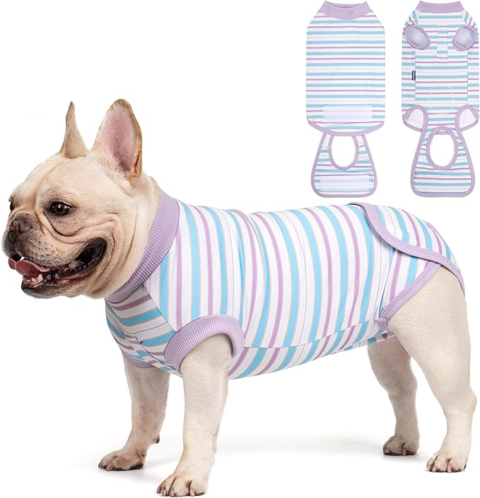 cyeollo Recovery Suit for Dogs Surgery Suit Female Spay Soft Pet Onesie Bodysuit Male Dog Neuter, Small Dogs Surgical Recovery Shirt, Striped, S