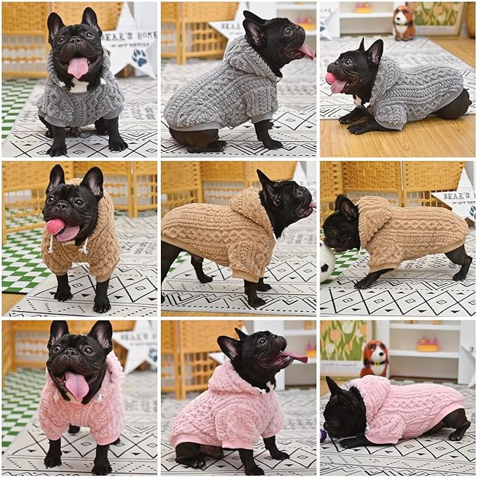 KOOLTAIL Fuzzy Dog Sweater Hoodie for Small Medium Large Dogs, Soft Fleece Pet Clothes Sweatshirt with Leash Hole, Warm Winter Dog Sherpa Jacket Snuggie Cold Weather Coat for Puppy Cats Girl, Pink XS