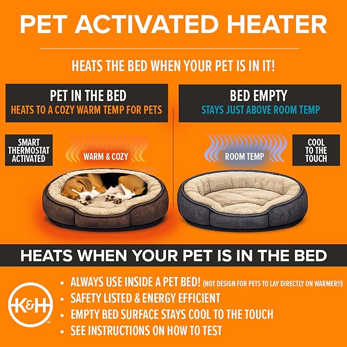 K&H Pet Products Pet Bed Warmer, Turn Any Pet Bed Into a Heated Cat or Dog Bed, Waterproof Indoor Heated Warming Pad Insert, Automatic Temperature, Safety Listed - Extra-Large 26.5 X 16.75in Gray