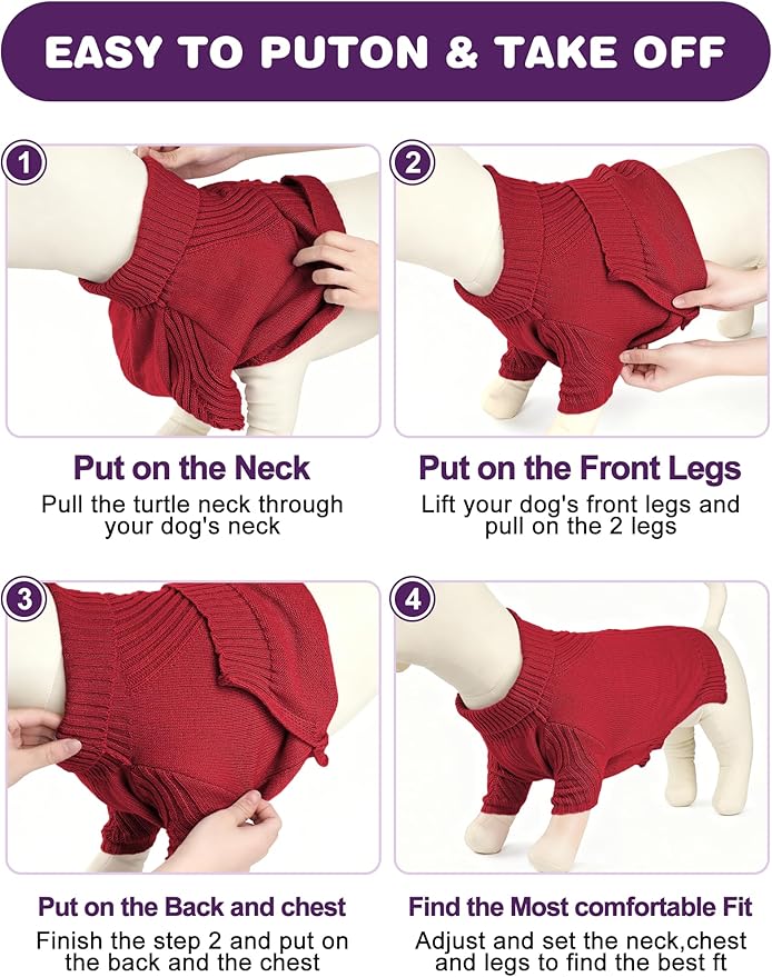 Dog Sweaters for Small Medium Large Dog, Classic Turtleneck Pet Clothes Warm Thermal Doggy Winter Coat, Thick Double Knitting Collar Pullover Cold Weather Puppy Jacket for Indoor & Outdoor Wear