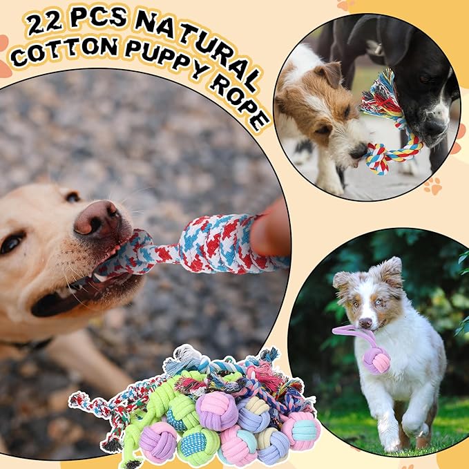 Syhood 60 Pcs Squeaky Dog Toys Bulk Stuffed Plush Chew Toys Puppy Teething Rope Cute Spiky Chew Ball for Small Dog Pet Teething Gift(Lovely Style)
