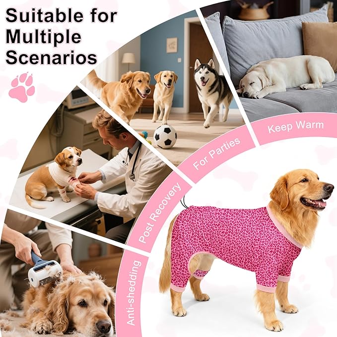Bienbee Dog Pajamas, 4 Pack Dog Recovery Suit Shedding Suit Cute Soft Puppy Clothes Dogs Pjs Onesies Jammies Adjustable Breathable & Stretchy Clothes for Small Medium Large Dogs Girl Boy Puppy-2XL