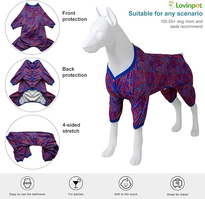 LovinPet Male Large Dog Bodysuit, Dog Pajamas, Lightweight Stretchy Fabric, Red Octopus Print, Uv Protection, Pjs for Pitbulls, Onesies for Dogs, Pajamas for Giant Breed Dogs, 3XL