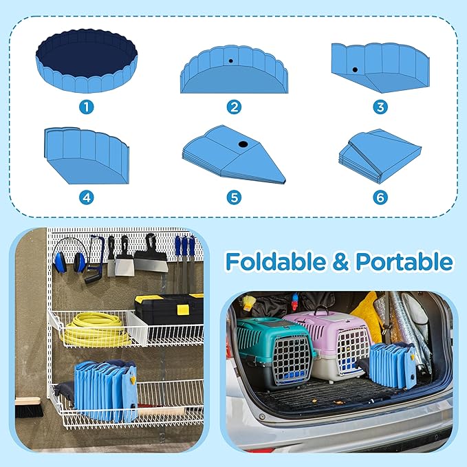 Yaheetech Foldable Dog Bath Pool Collapsible Dog Bathing Tub Doggie Wading Pool with Sprinkler for Indoor/Outdoor Use Suitbale for Puppy Small Medium Dogs Cats(Blue, 63x13 inches)