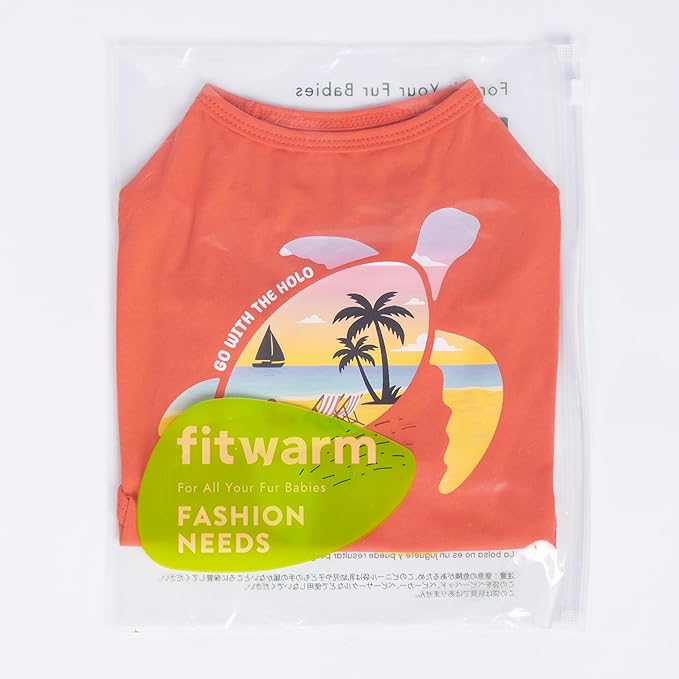 Fitwarm Hawaiian Sea Turtle Dog Shirt, Tropical Summer Clothes for Small Dogs Boy Girl, Funny Pet Outfit, Orange, Small