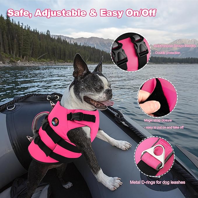 Dogcheer Dog Harness Life Jacket, High Buoyancy Neoprene Dog Life Vest for Swimming Boating, Adjustable Puppy Swim Vest Reflective Pet Float Vest for Small Medium Large Dogs - Pink, S