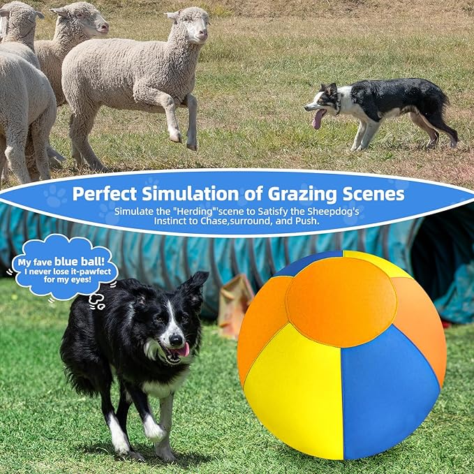 18" Herding Ball for Dogs - Upgraded Chew-Resistant Double-Layer Material Durable Waterproof Dog Toy Suitable for Australian Shepherds, Cattle Dogs, Sheepdogs (Orange+Yello+Blue)