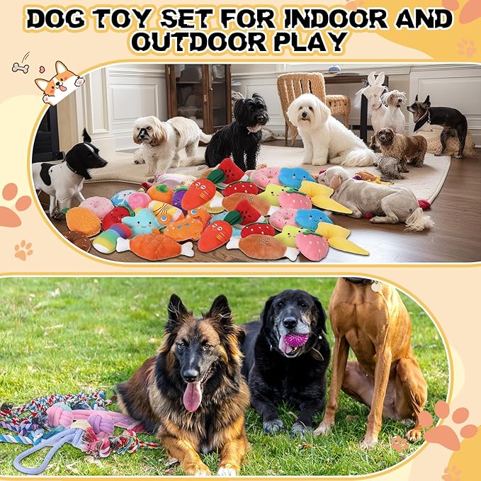 Syhood 60 Pcs Squeaky Dog Toys Bulk Stuffed Plush Chew Toys Puppy Teething Rope Cute Spiky Chew Ball for Small Dog Pet Teething Gift(Lovely Style)