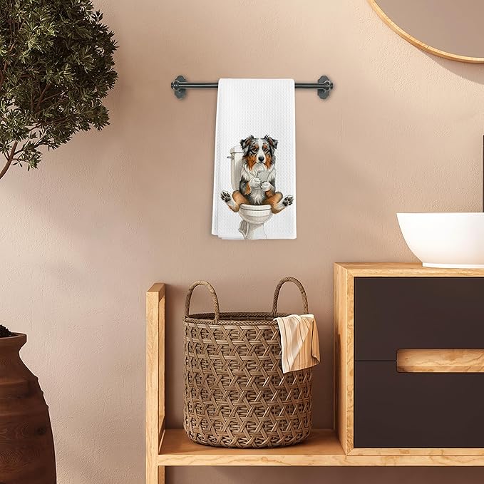 Funny Australian Shepherd Gifts Hand Towels for Bathroom, Dog Bathroom Decor, Australian Shepherd Dish Tea Towels, Dog Theme Hand Towel for Toilet Kitchen Washroom Decor, 16x24 Inch