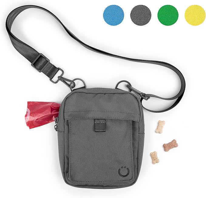 Ubbi Dog Treat Pouch for Training & Walking, 3-Way Wear Options - Crossbody, Waist, or Clip-On - with Magnetic Closure & Poop Bag Dispenser, Recycled RPET, Charcoal Gray