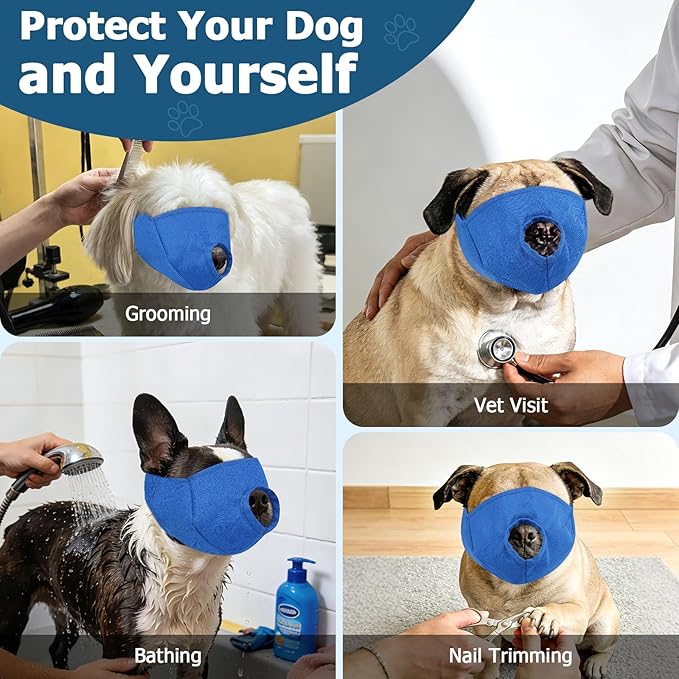 BARKLESS French Bulldog Calming Muzzle, Short Snout Shading Eye Mask to Help Calm The Dog Down, Soft Dog Muzzle for Grooming Vet Visits, Mouth Guard Prevent Biting (Blue, M)