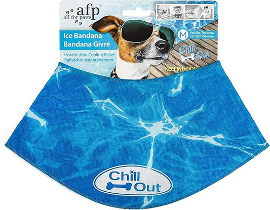 ALL FOR PAWS Dog Cooling Bandana, Cooling Bandanas for Medium Dogs, Ice Dog Bandanas, Cooling Neck Wraps for Dogs, Chill Out Blue Neck Cooler (M)